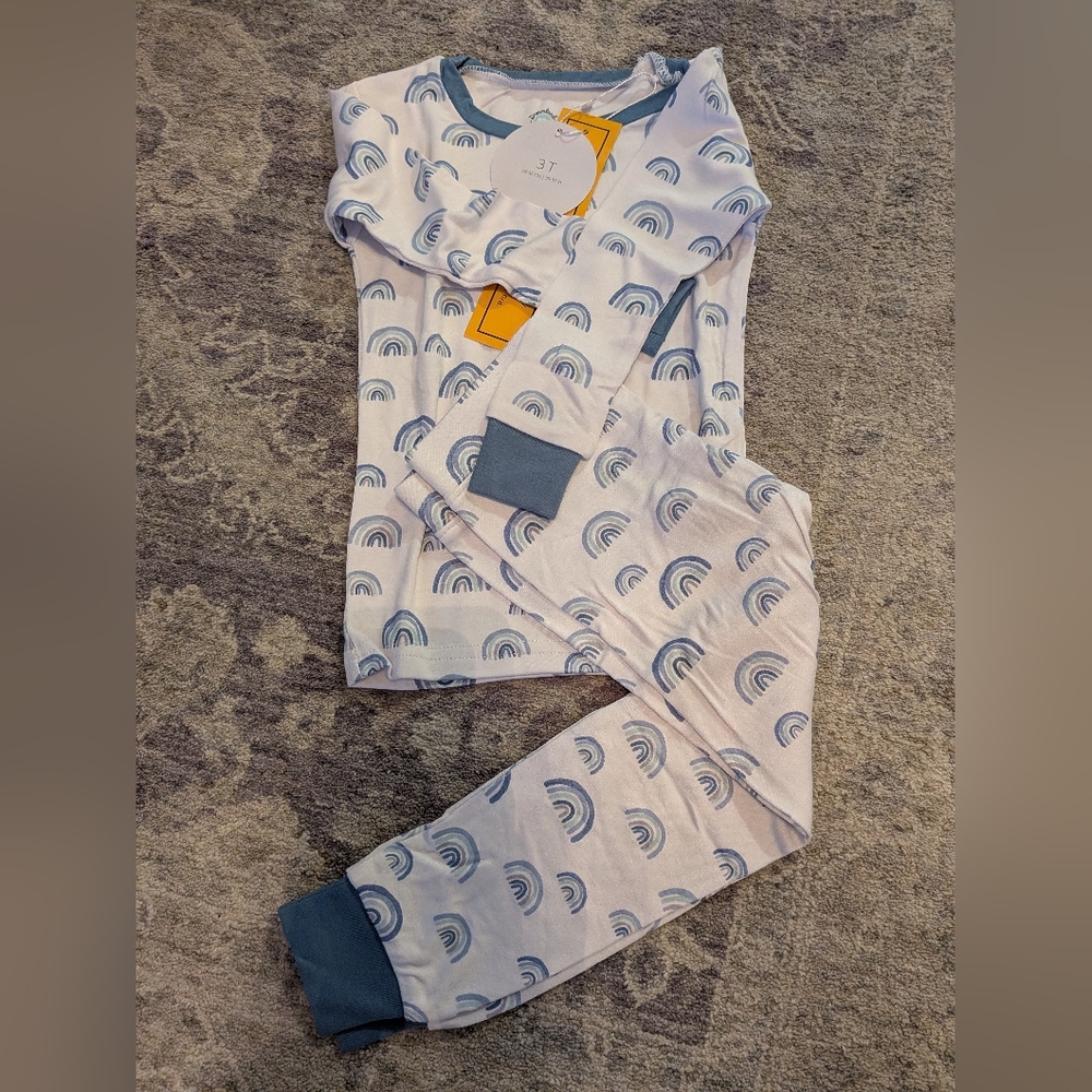 Baby Bamboo Pajamas Blue Rainbow Set 3T